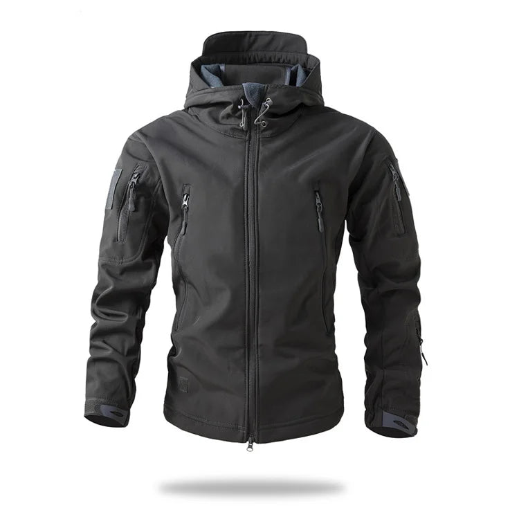 Veste de randonnée homme softshell tactique à capuche, doublée polaire