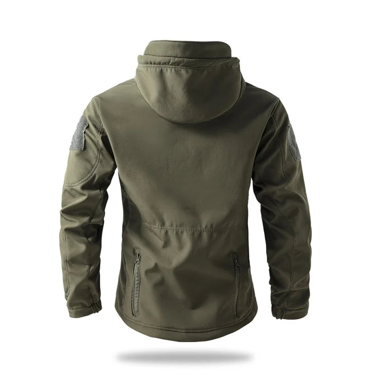 Veste de randonnée homme softshell tactique à capuche, doublée polaire