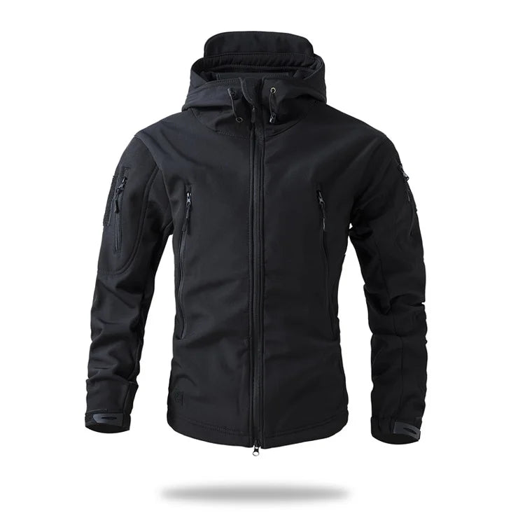 Veste de randonnée homme softshell tactique à capuche, doublée polaire