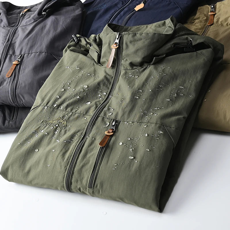 Veste de randonnée homme coupe-vent tactique à capuche amovible