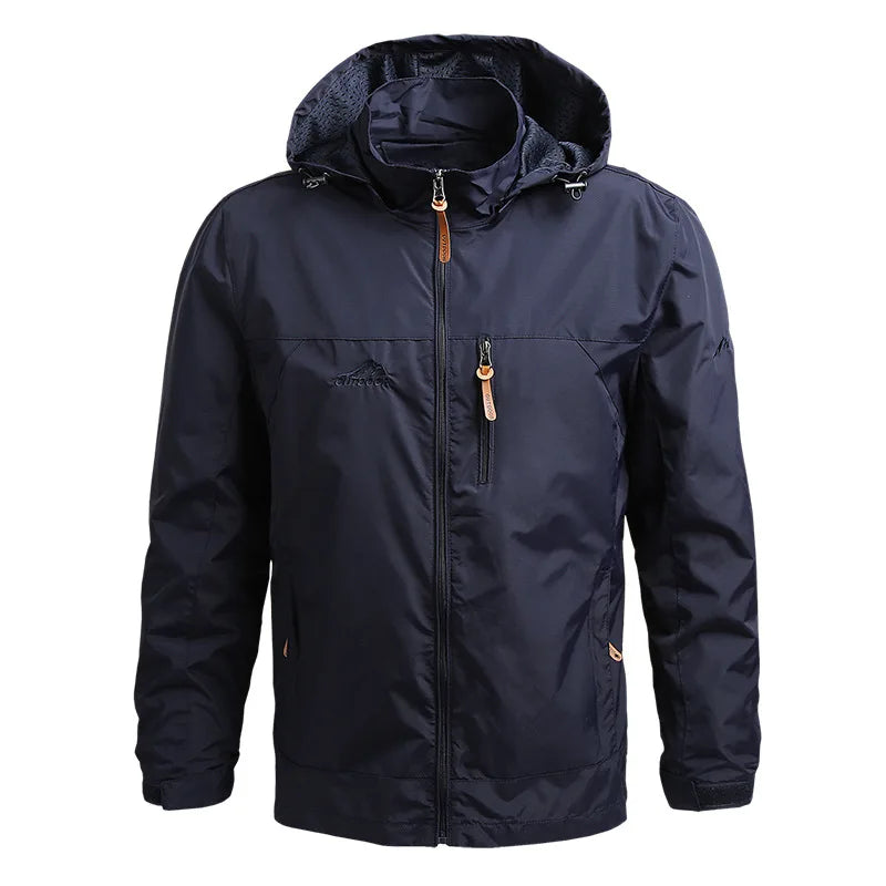 Veste de randonnée homme coupe-vent tactique à capuche amovible
