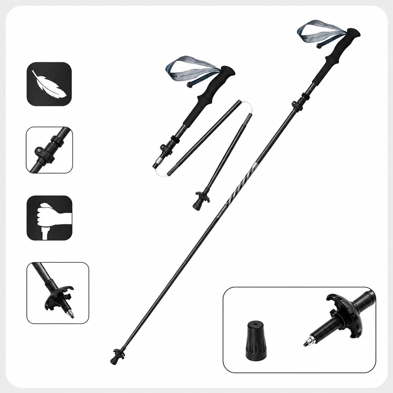 Bâton de randonnée pliable en fibre de carbone Naturehike, ultraléger